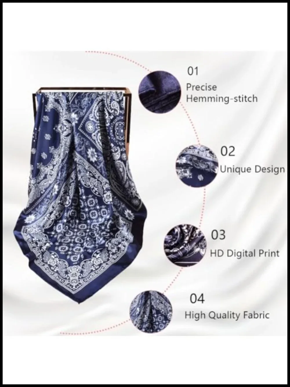 35x35 Satin Hair Scarf for Women - Silky Polyester Headwrap Bandana